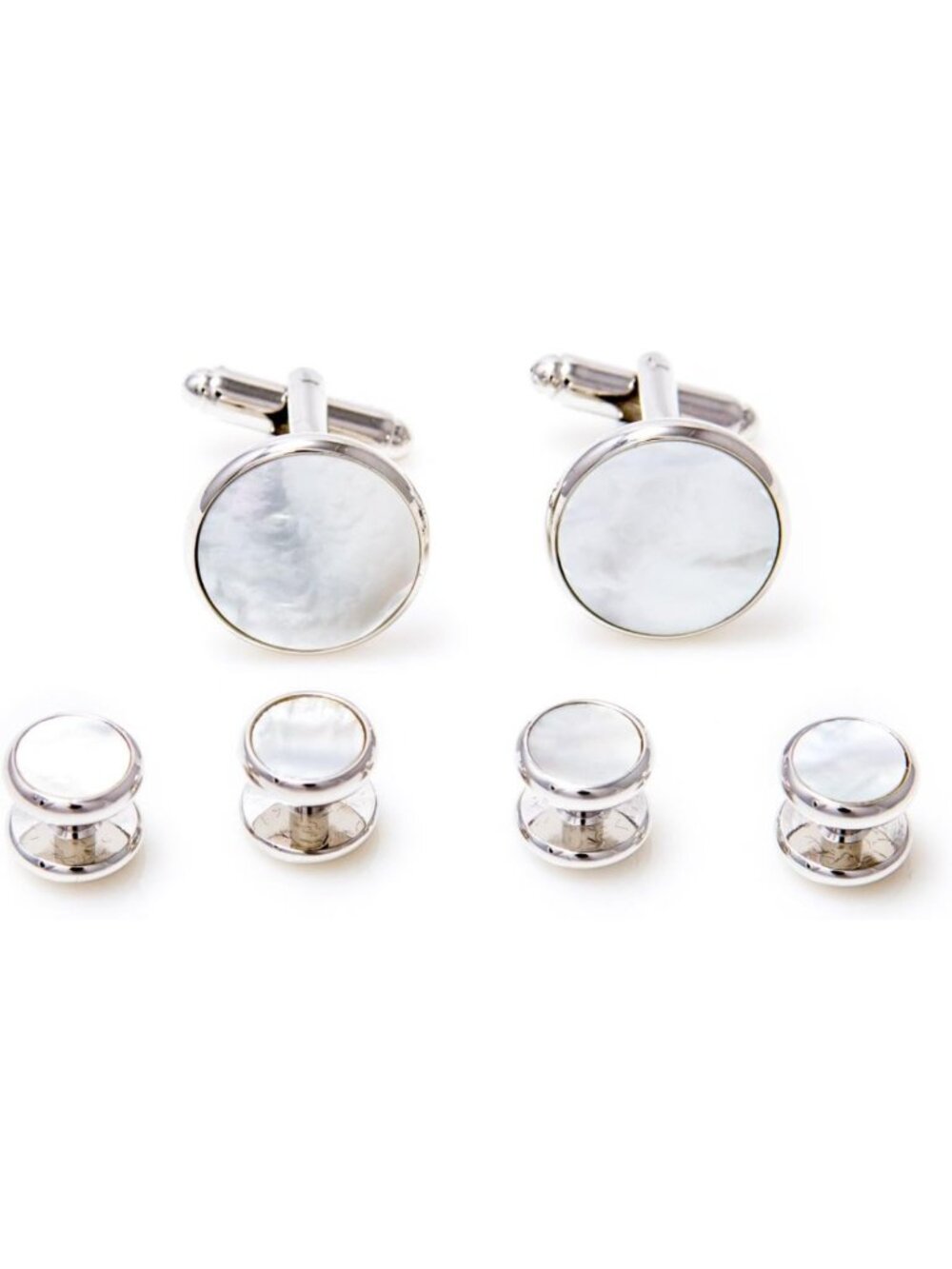 Elegant Mother of Pearl Tuxedo Cufflinks & Studs Set with Gift Box & Cloth